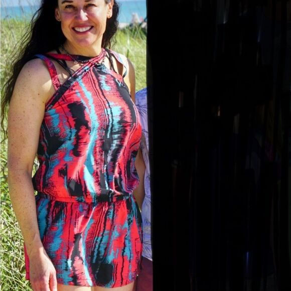 Fabletics multi strap Sleeveless haler lightweight Romper - Picture 4 of 6